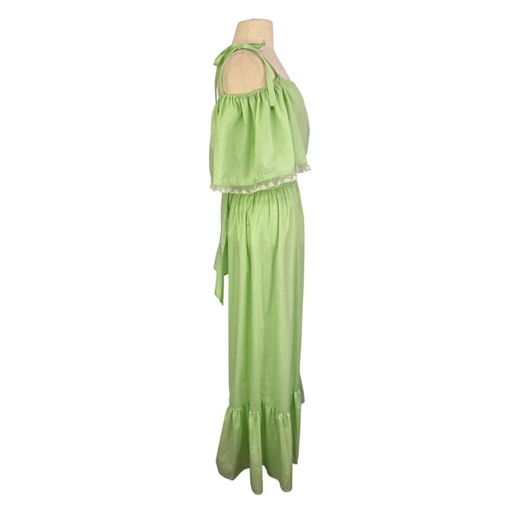 Vintage Maxi Dress Green Cottagecore Lace Off Shoulder Ruffle Sundress. 38 bust - Picture 5 of 8